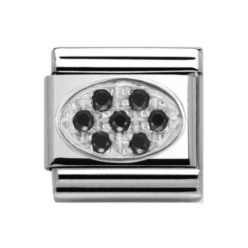 Composable OVAL PAVE in stainless steel, Black Cubic zirconia and 925 silver