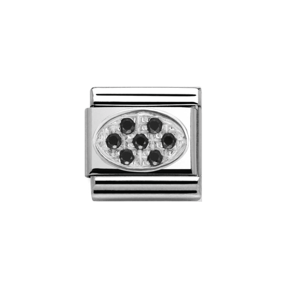 Composable OVAL PAVE in stainless steel, Black Cubic zirconia and 925 silver