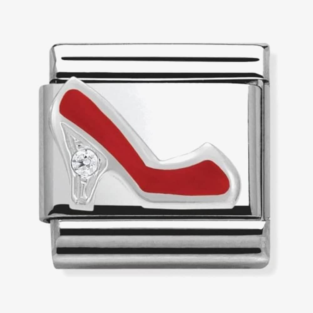 Composable RED STILETTO stainless steel, enamel, 1 Cubic Zirconia and 925 silver