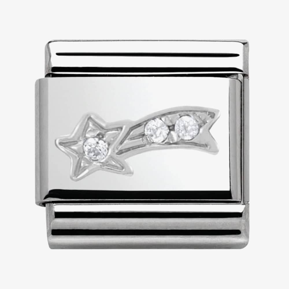 Composable WHITE COMET stainless steel, enamel,Cubic zirconia and 925 silver