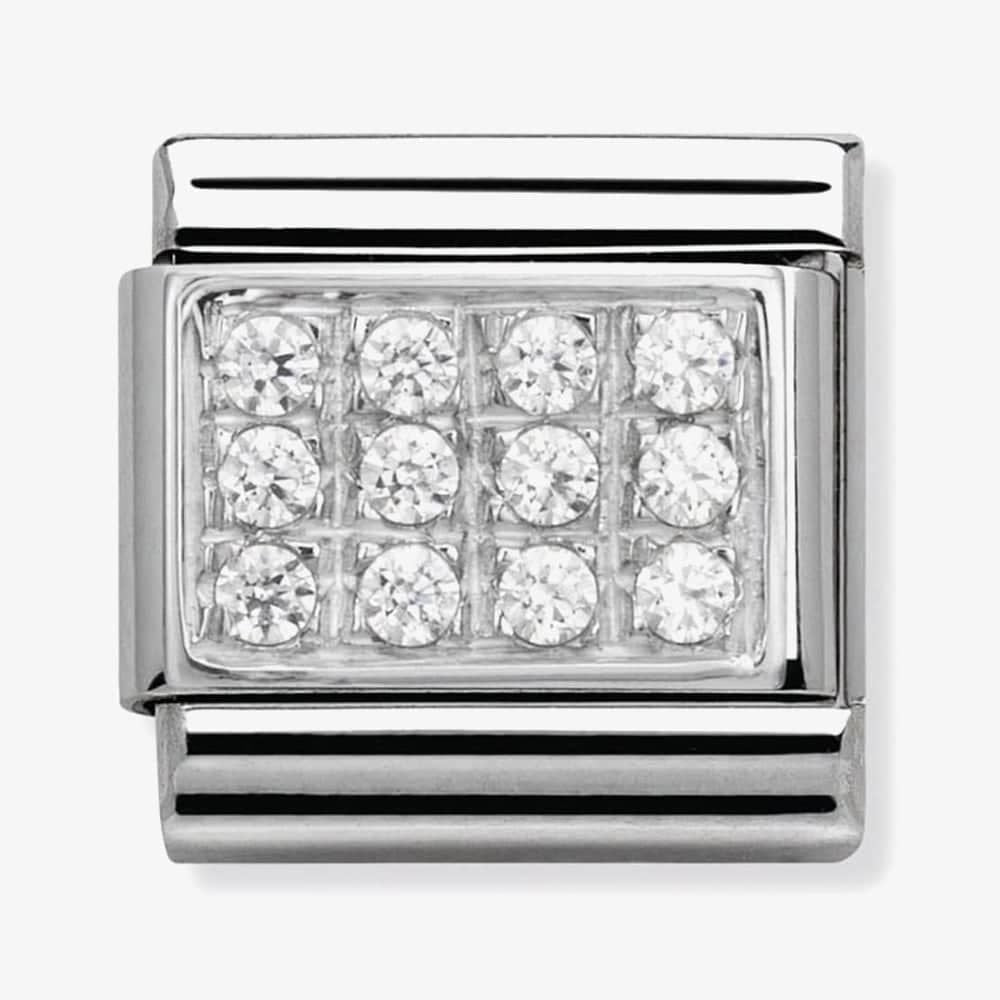 Composable WHITE PAVE in stainless steel, Cubic zirconia and 925 silver