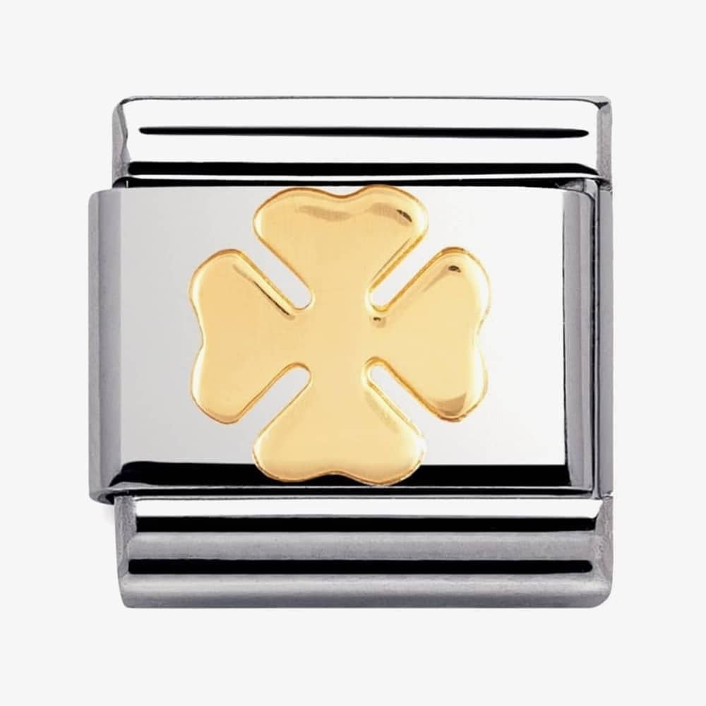 Composable classic FOUR LEAF CLOVER link in steel and 18kt gold