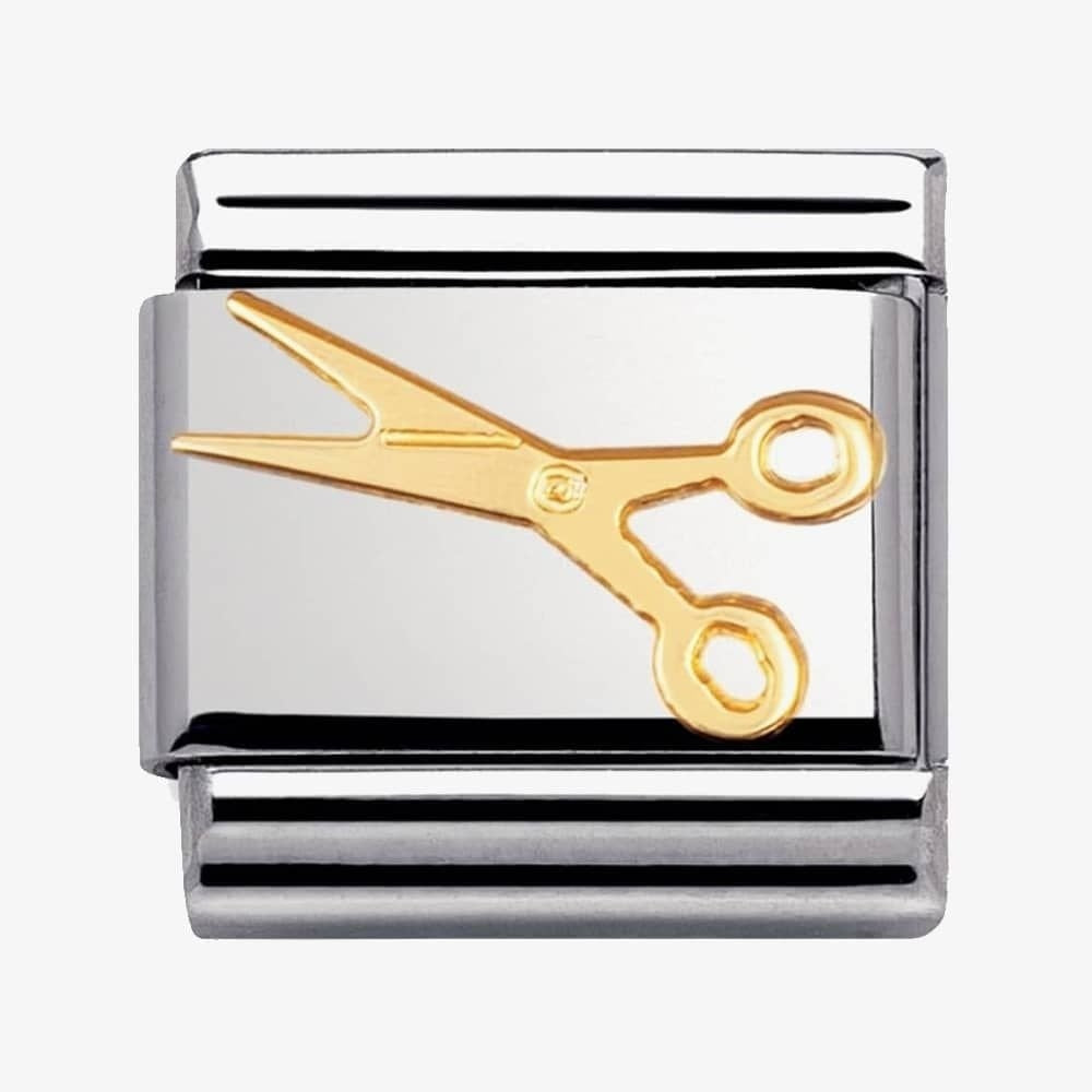 Composable classic LITTLE SCISSORS link in steel and 18kt gold Link