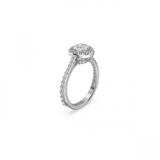 Constella cocktail ring Round cut, Pavé, White, Rhodium plated