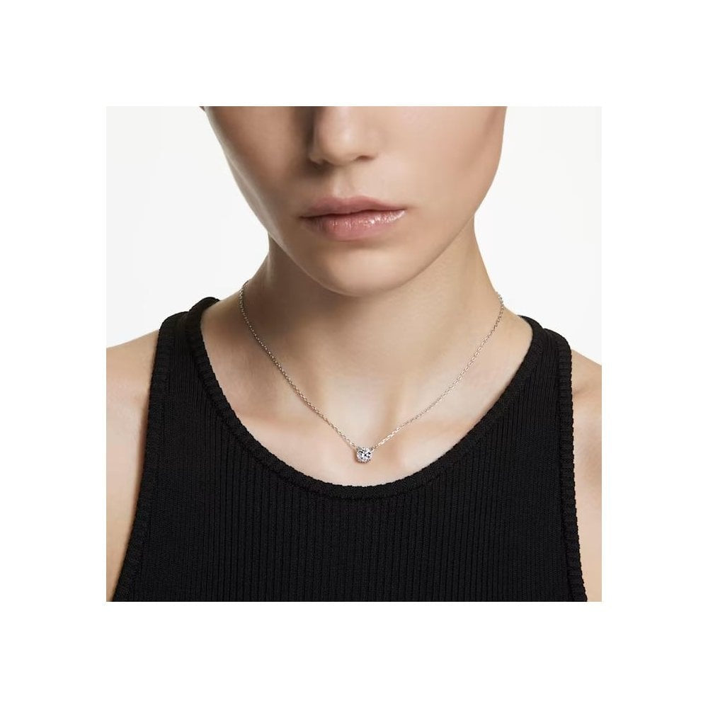 Constella pendant Round cut, Pavé, White, Rhodium plated