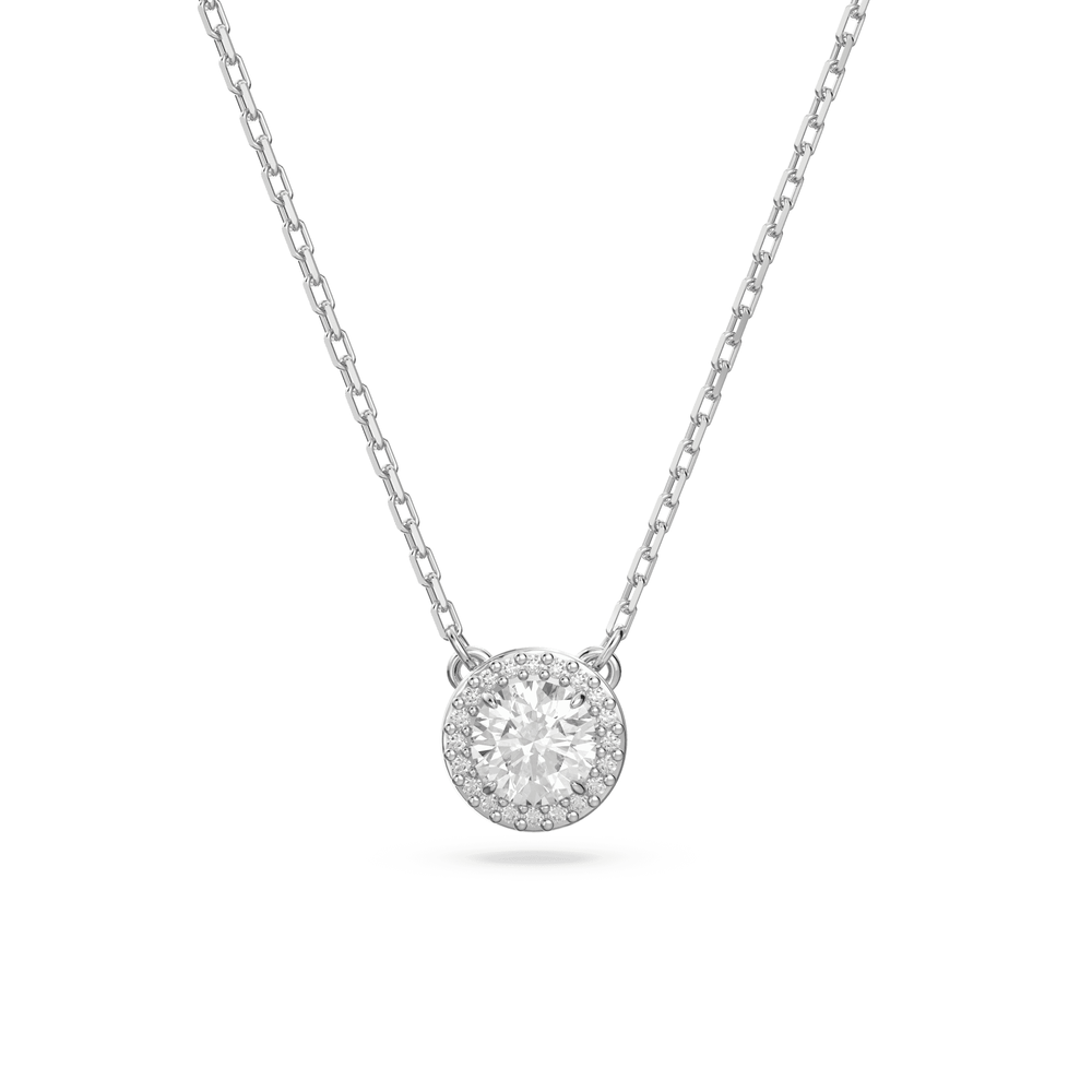 Constella pendant Round cut, Pavé, White, Rhodium plated
