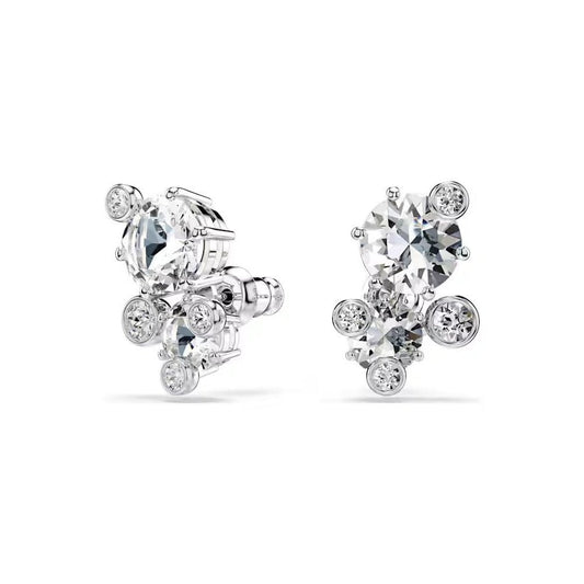Constella stud earrings Round cut, White, Rhodium plated