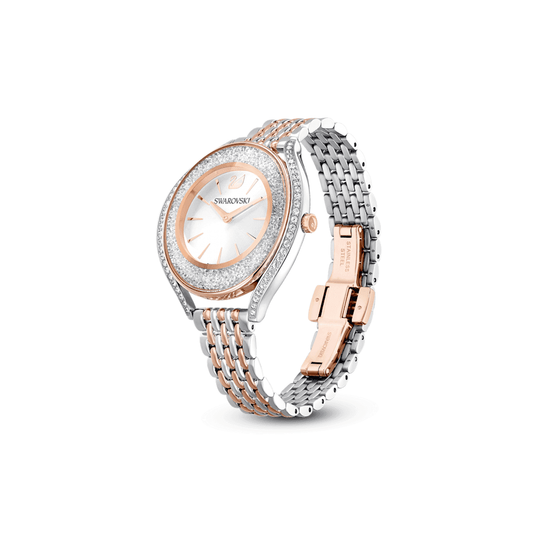 Crystalline Aura watch, Swiss Made, Metal bracelet, Rose gold tone, Mixed metal finish