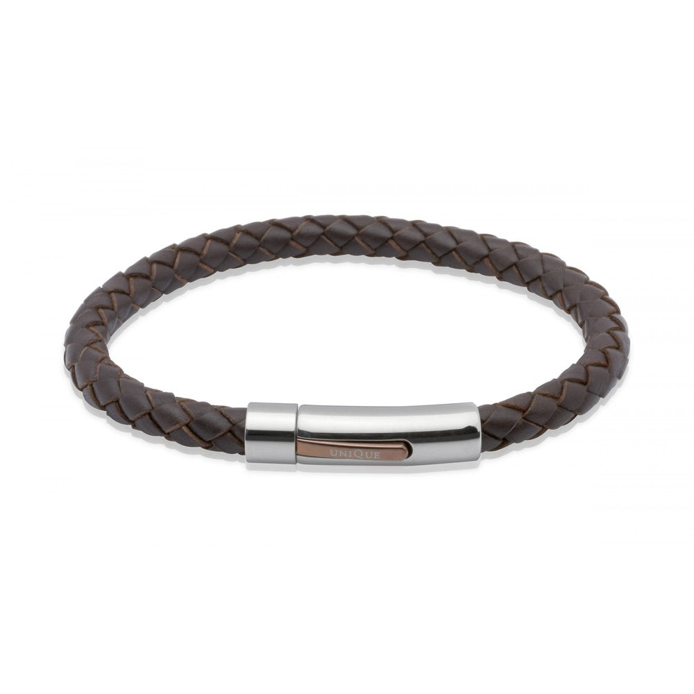 DARK BROWN LEATHER BRAIDED BRACELET