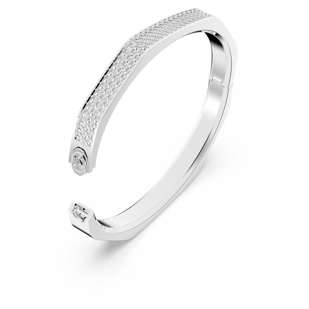 DEXTERA PAVÉ OCTAGON SHAPE BANGLE WITH RHODIUM FINISH