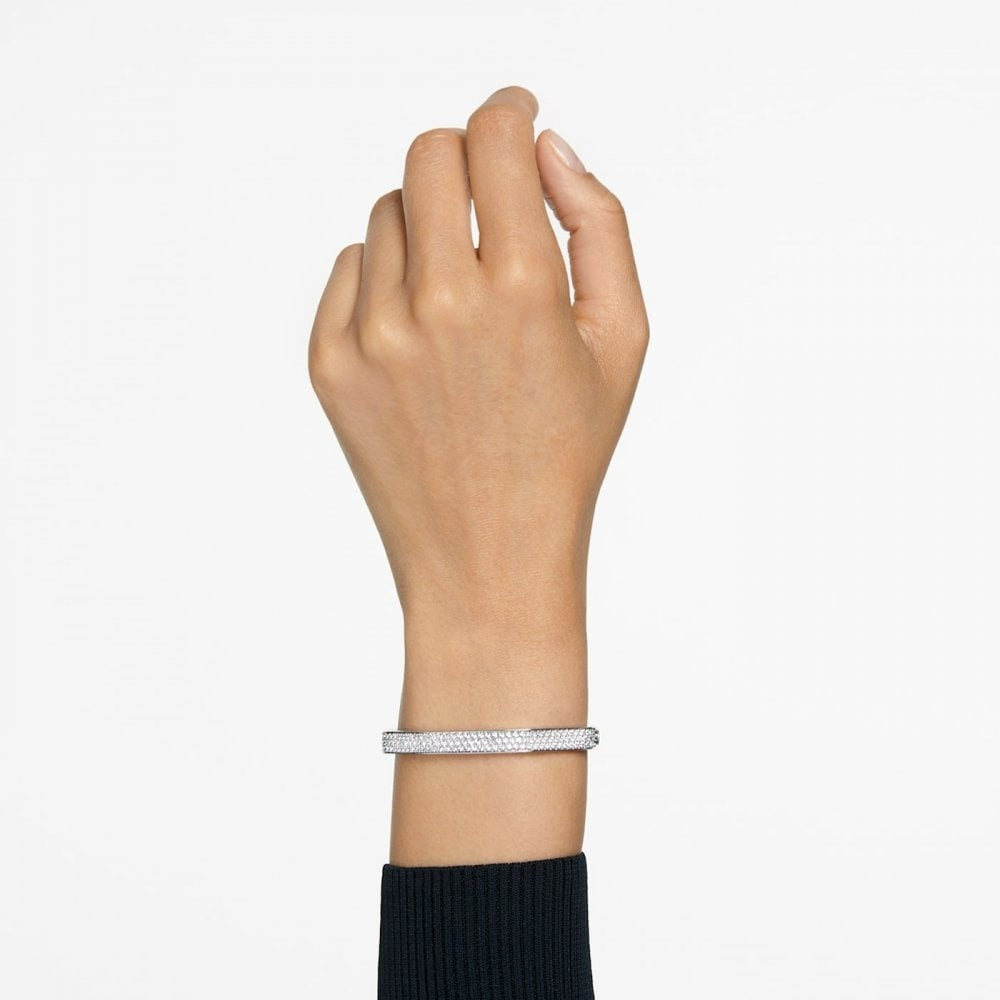 DEXTERA PAVÉ OCTAGON SHAPE BANGLE WITH RHODIUM FINISH