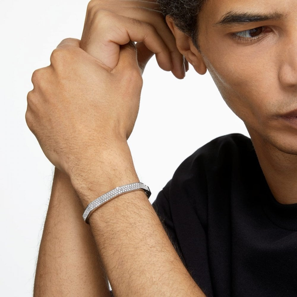 DEXTERA PAVÉ OCTAGON SHAPE BANGLE WITH RHODIUM FINISH