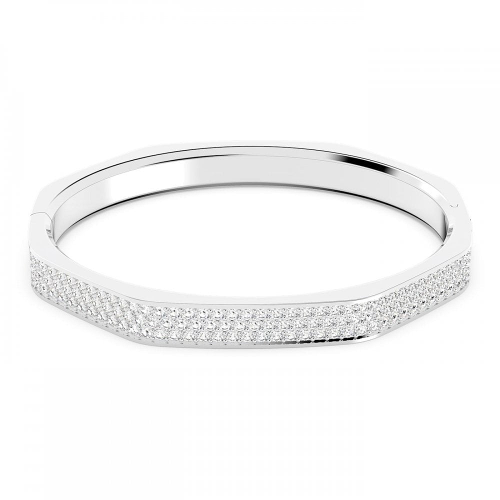 DEXTERA PAVÉ OCTAGON SHAPE BANGLE WITH RHODIUM FINISH