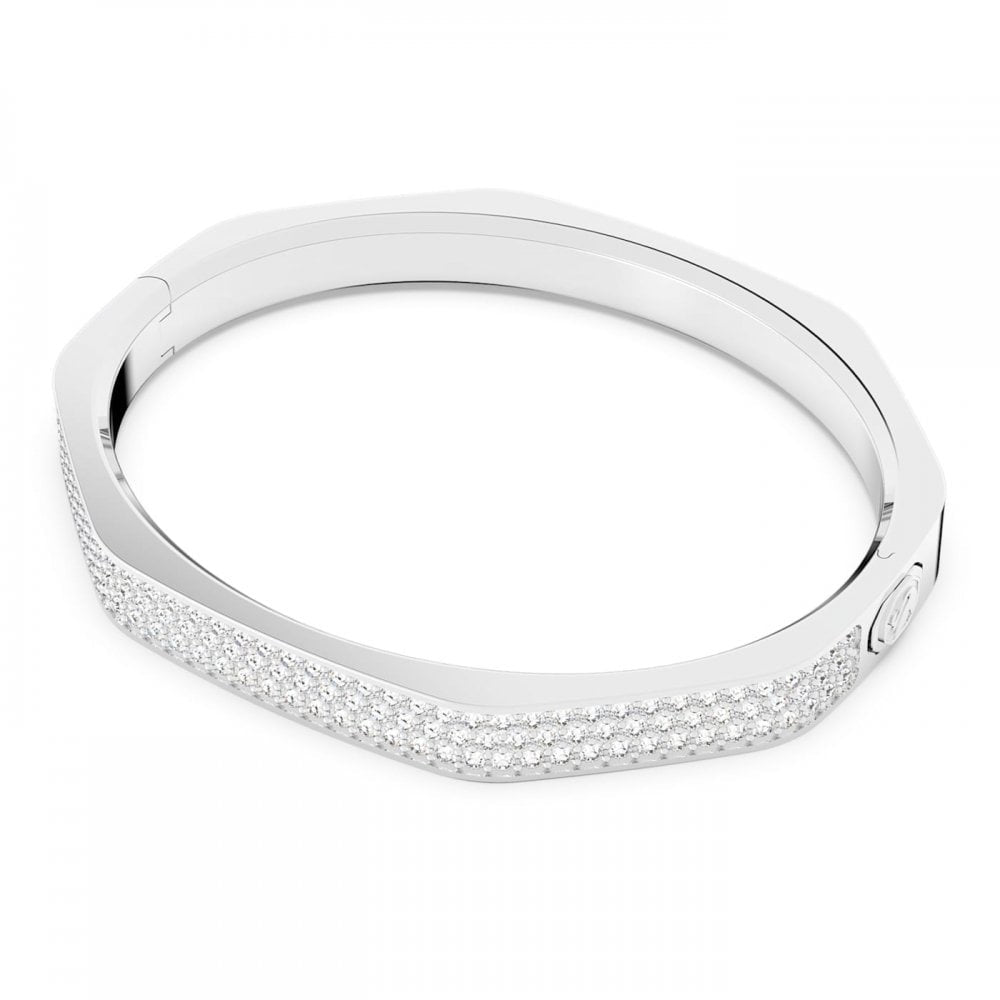 DEXTERA PAVÉ OCTAGON SHAPE BANGLE WITH RHODIUM FINISH