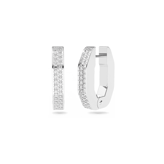 Dextera hoop earrings, Octagon shape, Small, White, Rhodium plated
