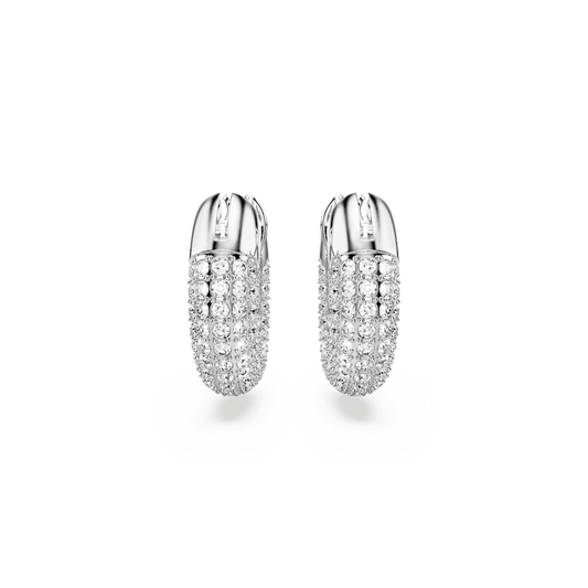 Dextera hoop earrings, Small, White, Rhodium plated