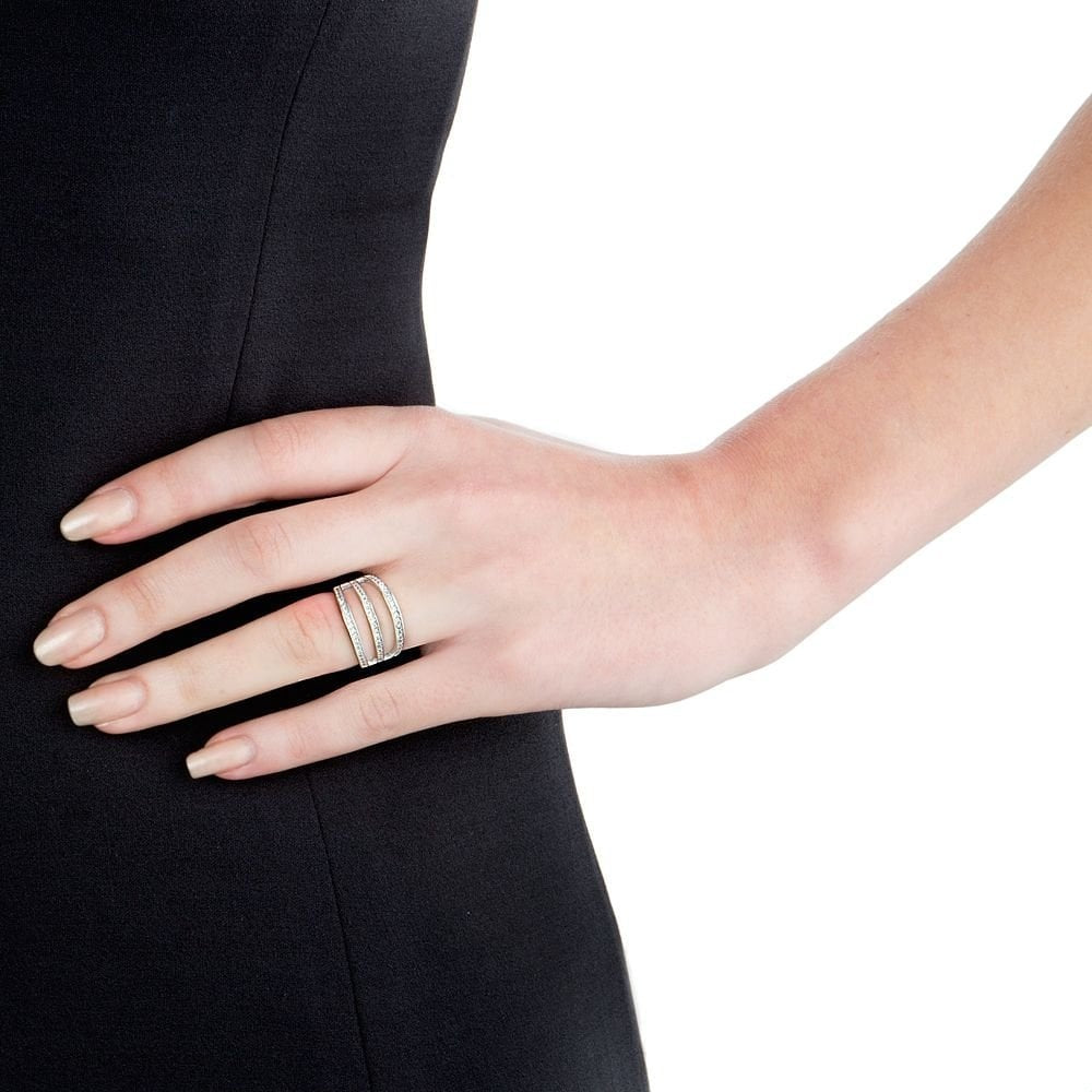 ESSENTIALS STERLING SILVER & CUBIC ZIRCONIA ROW RING