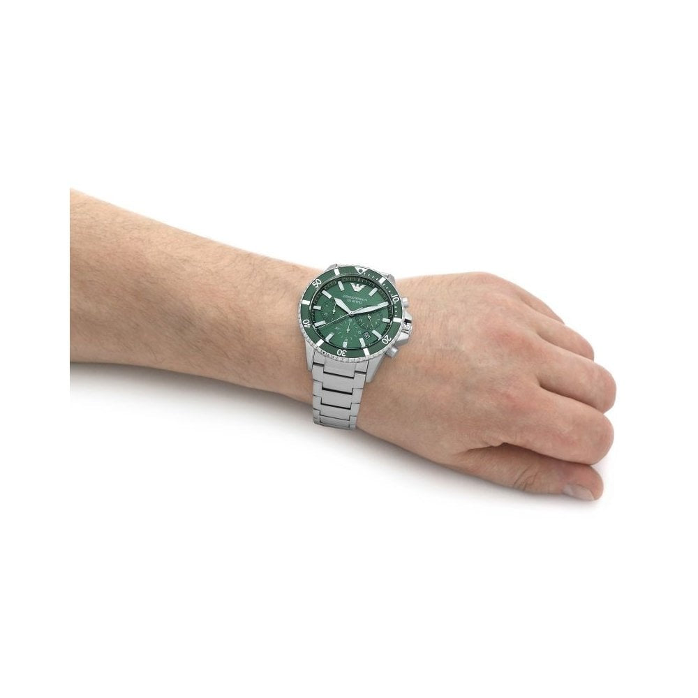 Emporio Armani Diver Green Dial Chronograph Watch
