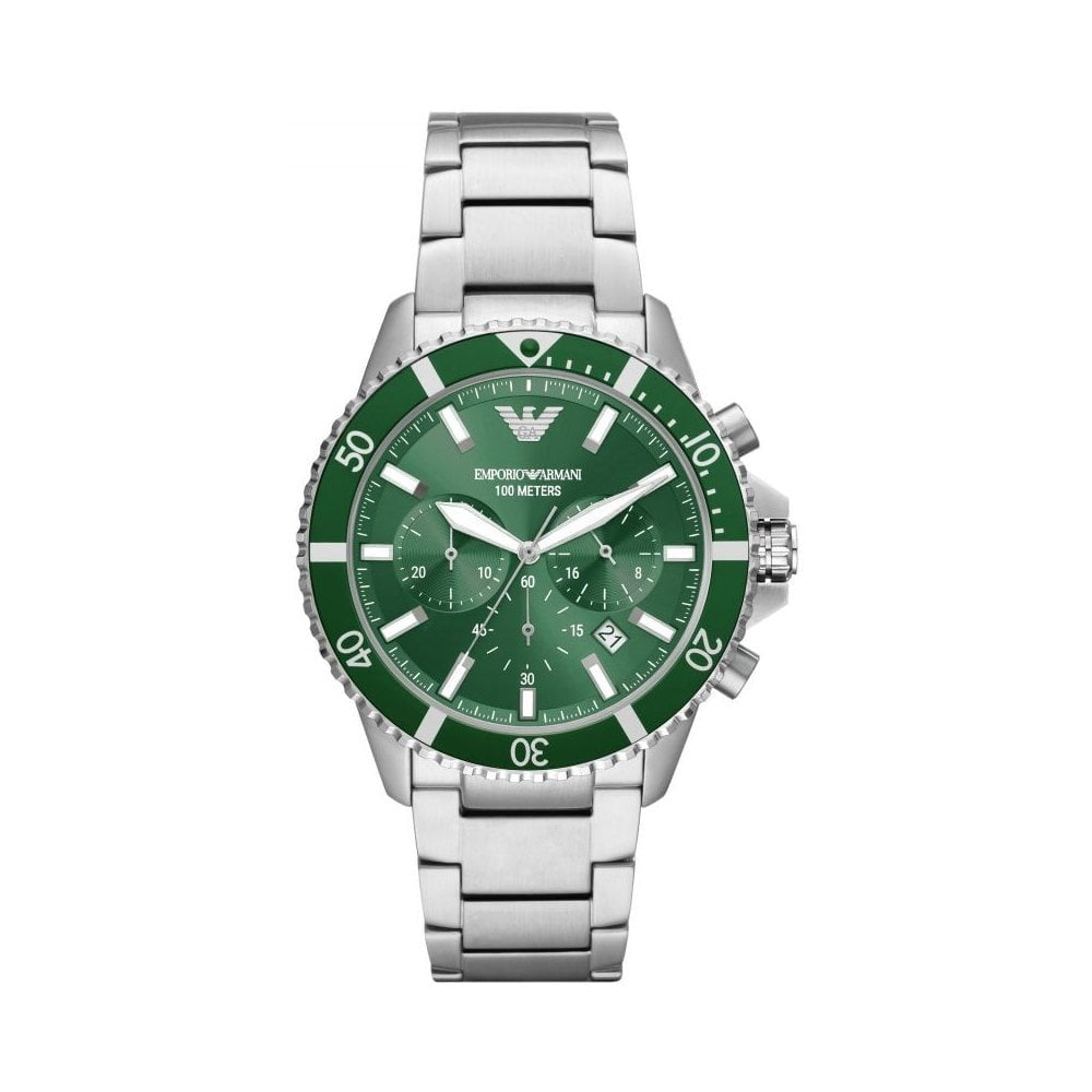 Emporio Armani Diver Green Dial Chronograph Watch