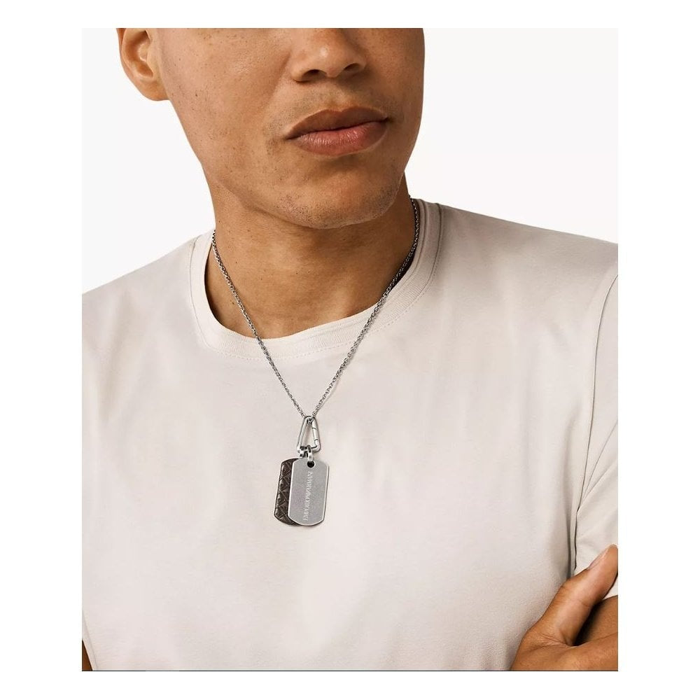 Emporio Armani Eagle Logo Stainless Steel Dog Tag Necklace