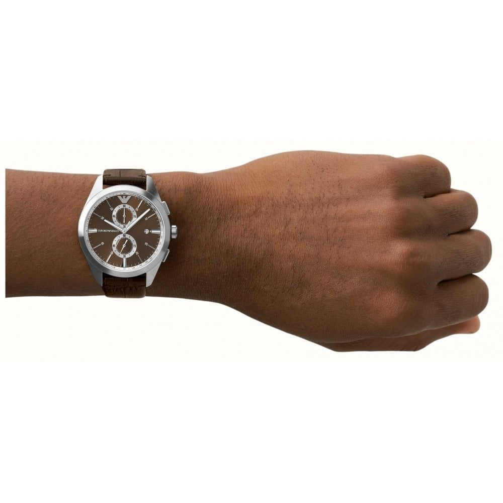 Emporio Armani Men's Brown Dial Brown Leather Strap Watch