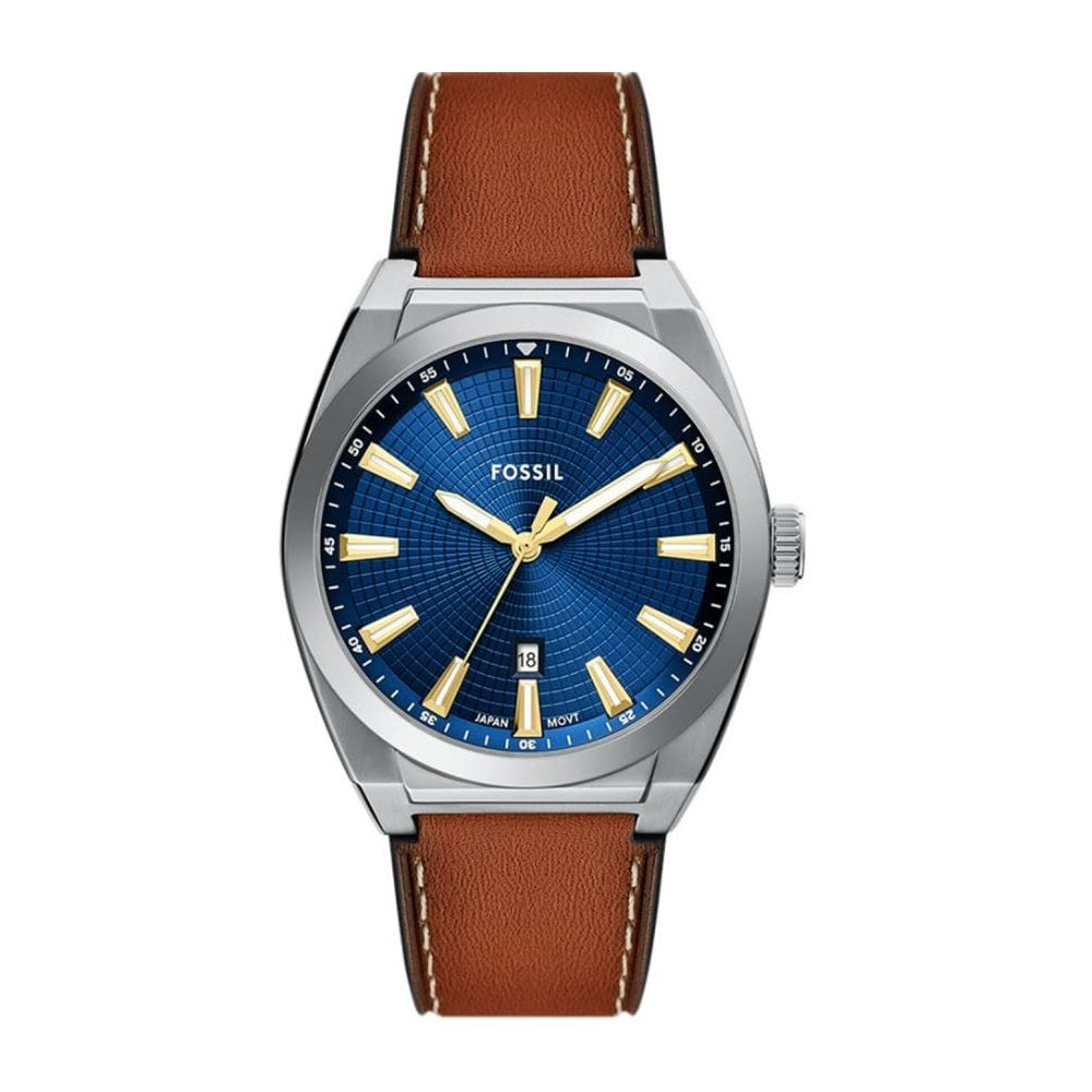 Everett, Blue Dial Gents Brown Leather Watch