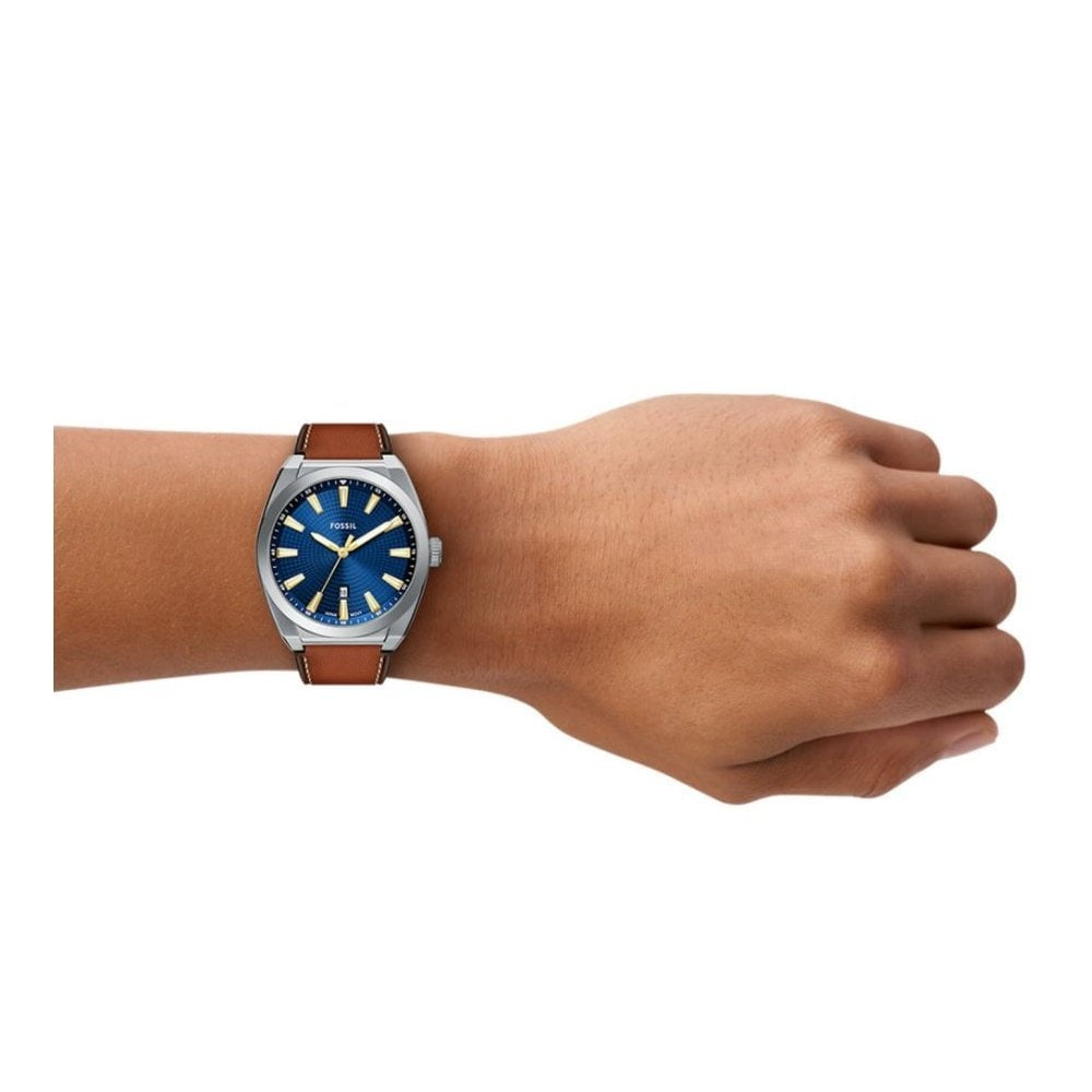 Everett, Blue Dial Gents Brown Leather Watch