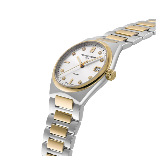 Frederique Constant Ladies Highlife Diamond Ladies Two-Tone Watch with Interchangable White Silicone Strap