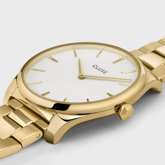 FEROCE LADIES GOLD STAINLESS STEEL BRACELET WATCH WITH WHITE DIAL