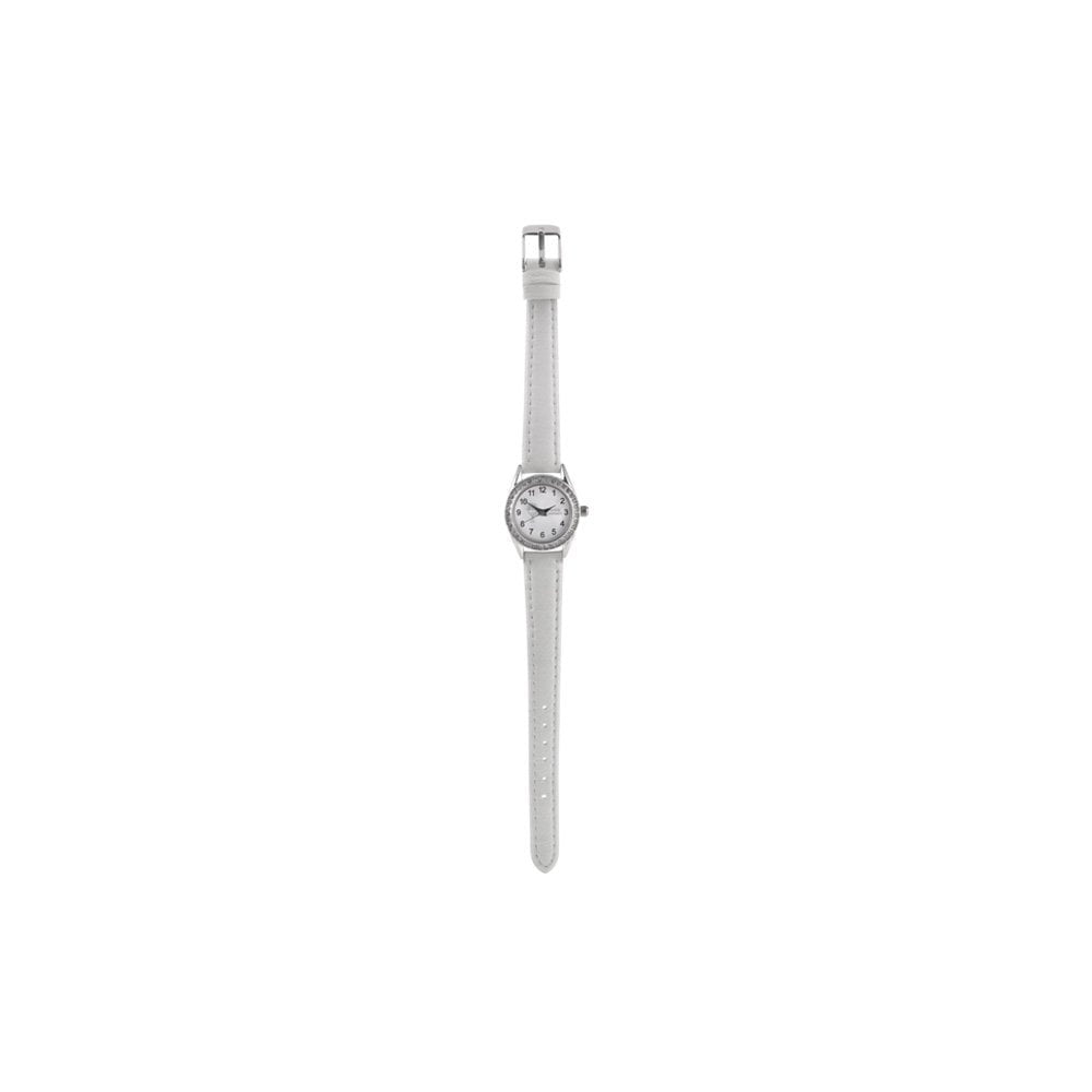 FIRST HOLY COMMUNION WHITE LEATHER CUBIC ZIRCONIA KIDS WATCH