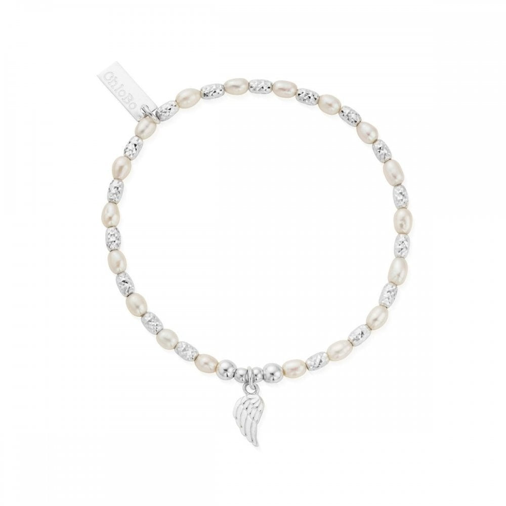 FOREVER & ALWAYS FRESHWATER PEARL STERLING SILVER BRACELET WITH ANGEL WING