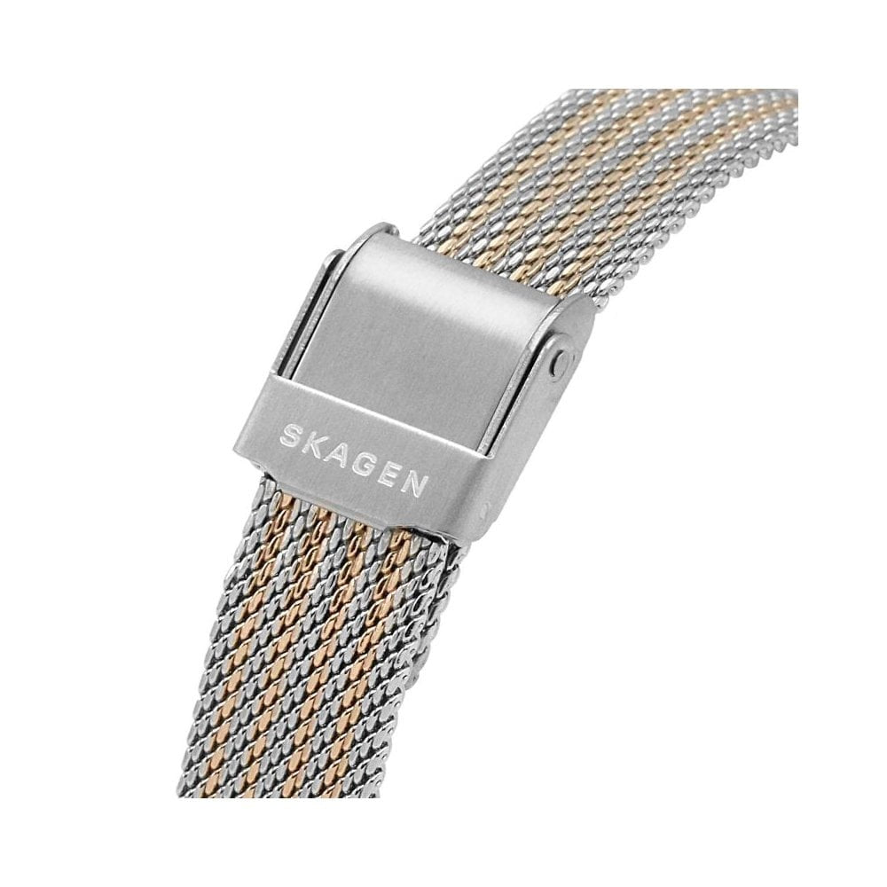 FREJA ROSE GOLD STAINLESS STEEL LADIES MESH BRACELET WATCH WITH ZIRCONIA ON WHITE DIAL