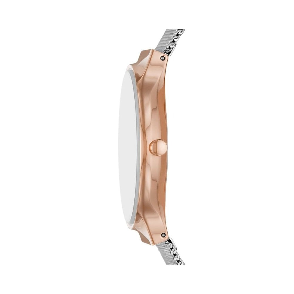 FREJA STAINLESS STEEL LADIES MESH BRACELET WATCH W/GOLD & ZIRCONIA DETAIL