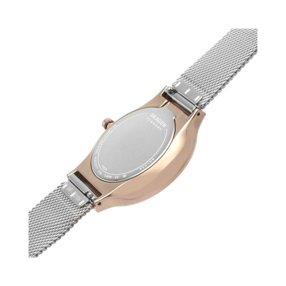 FREJA STAINLESS STEEL LADIES MESH BRACELET WATCH W/GOLD & ZIRCONIA DETAIL