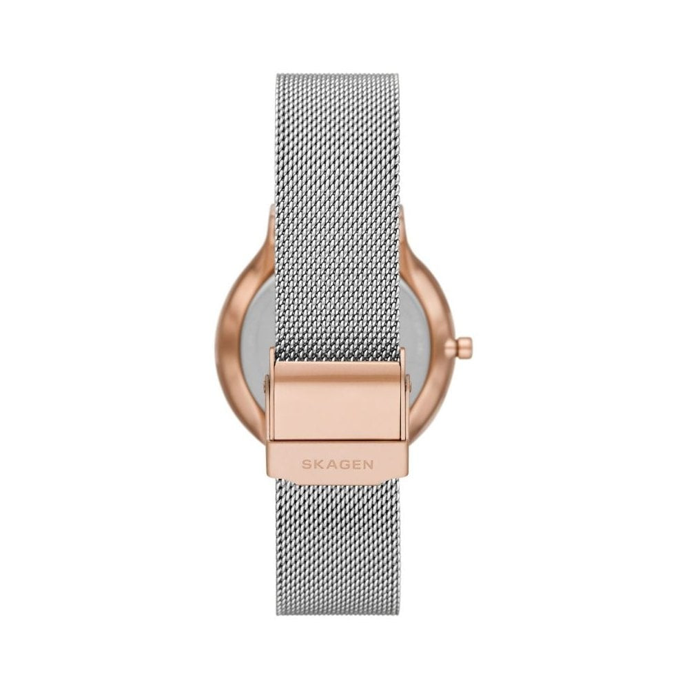 FREJA STAINLESS STEEL LADIES MESH BRACELET WATCH W/GOLD & ZIRCONIA DETAIL