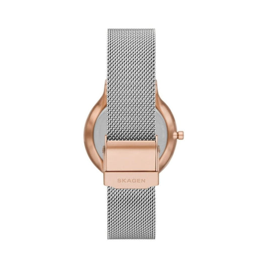 FREJA STAINLESS STEEL LADIES MESH BRACELET WATCH W/GOLD & ZIRCONIA DETAIL