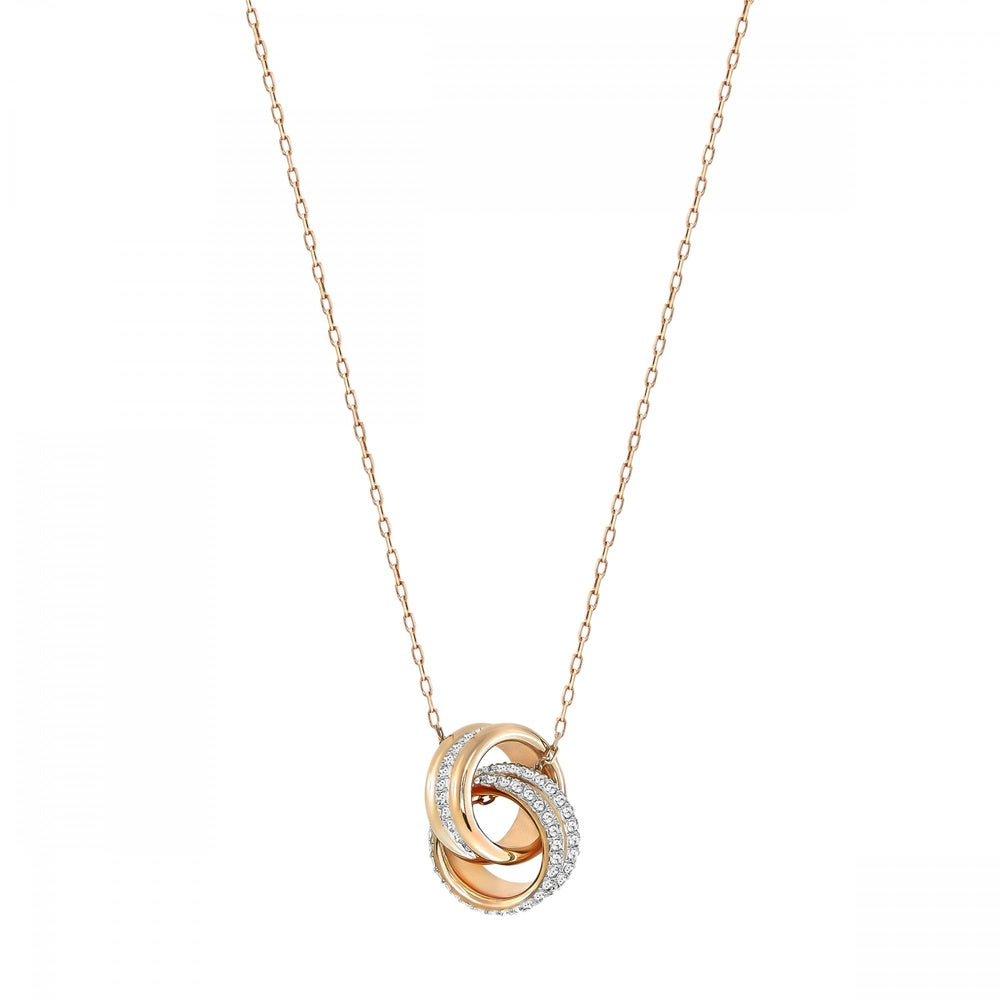 FURTHER INTERLOCKING CIRCLES PENDANT, WHITE SWAROVSKI CRYSTAL, ROSE-GOLD TONE PLATED