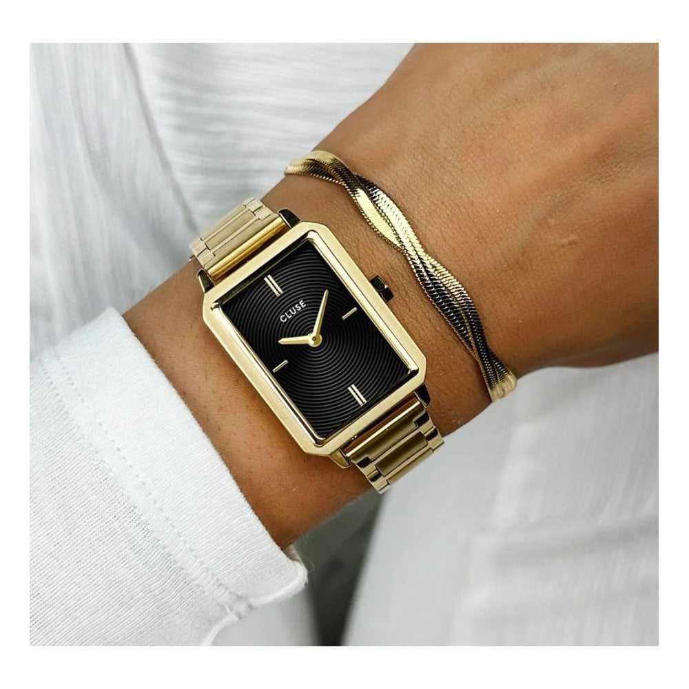 Fluette, Black Dial, Ladies Gold Stainless Steel Watch