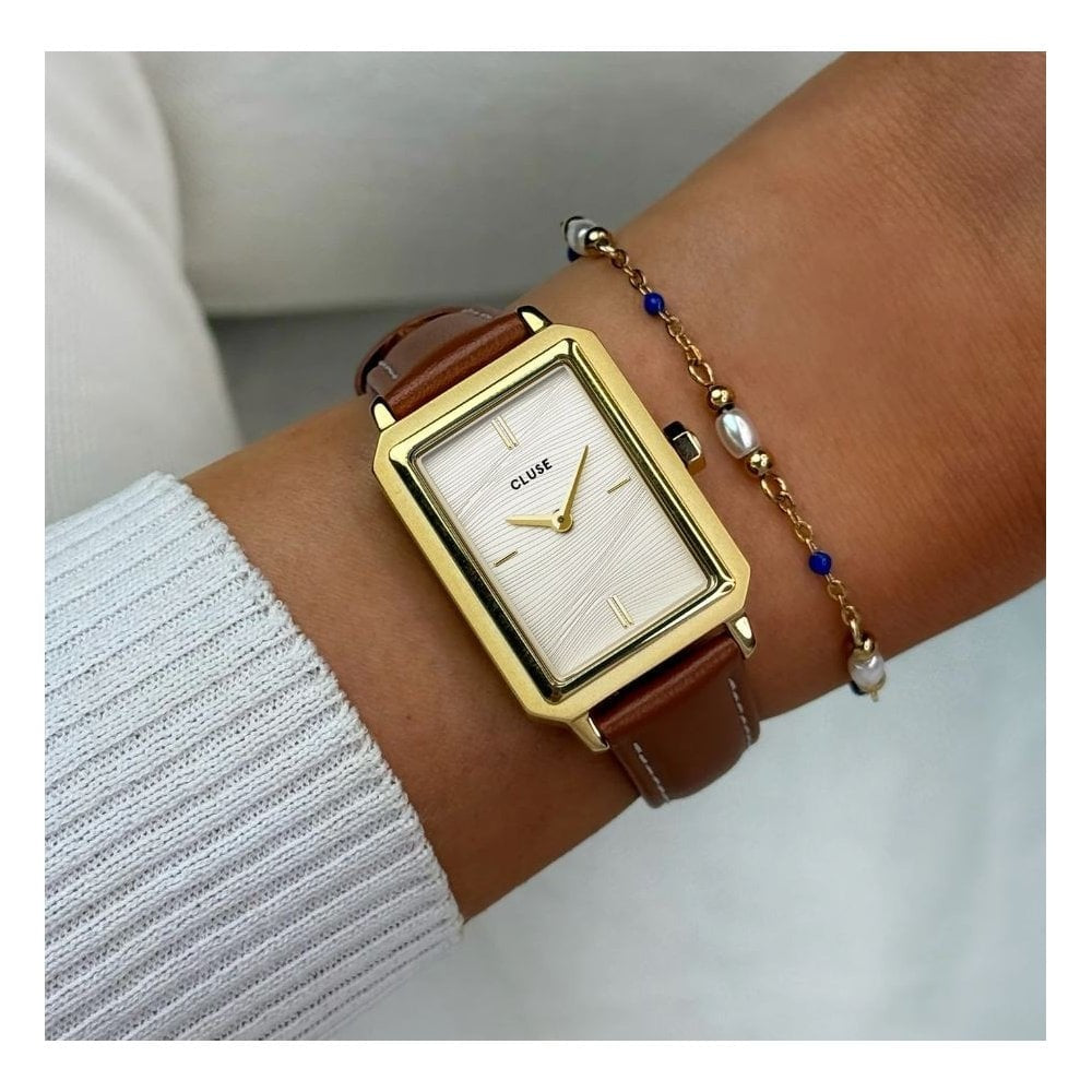Fluette, Sand Texture White Dial, Ladies Nutshell Leather Watch
