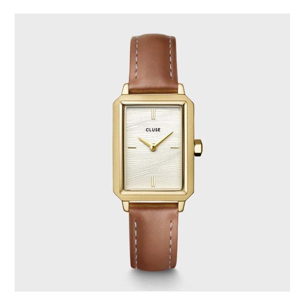 Fluette, Sand Texture White Dial, Ladies Nutshell Leather Watch