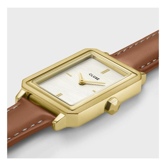 Fluette, Sand Texture White Dial, Ladies Nutshell Leather Watch