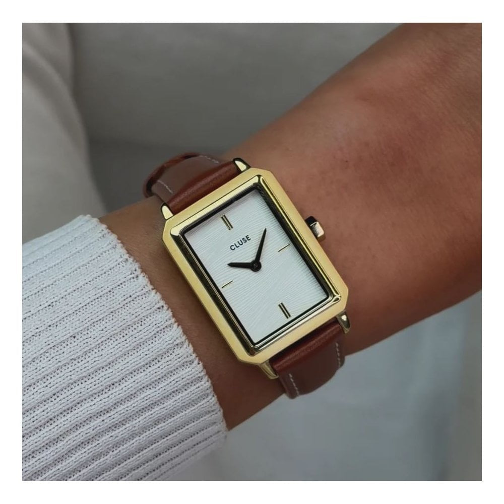 Fluette, Sand Texture White Dial, Ladies Nutshell Leather Watch