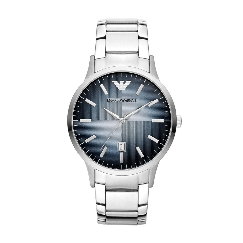 GENTS EMPORIO ARMANI STAINLESS STEEL RENATO BRACELET WATCH WITH BLUE FACE