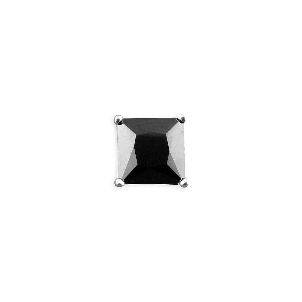 GENTS STERLING SILVER SINGLE SQUARE BLACK CUBIC ZIRCONIA STUD EARRING