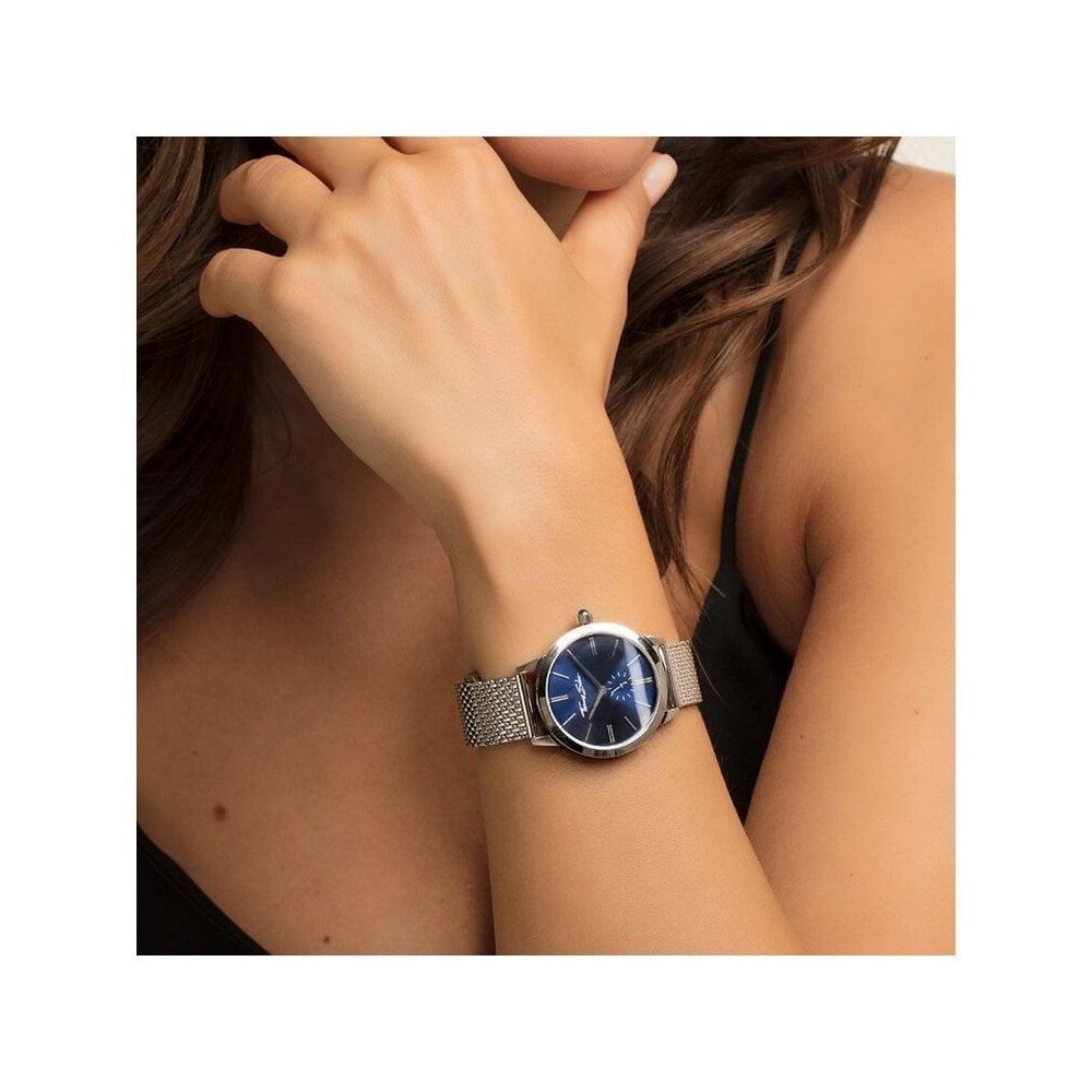 GLAM SPIRIT LADIES WATCH, STAINLESS STEEL BRACELET, ROYAL BLUE SUNRAY DIAL & LAPIS LAZULI STONE ON THE CROWN