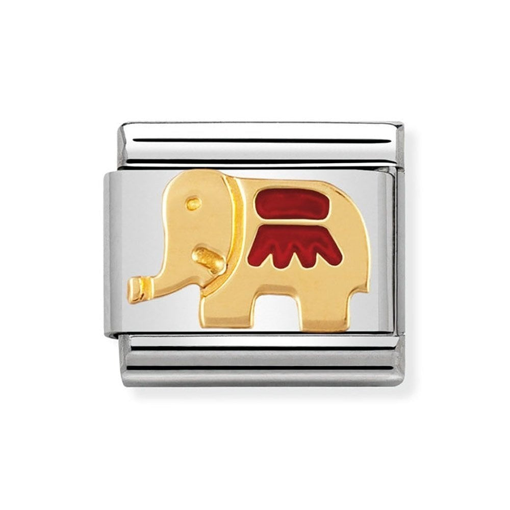 GOLD ELEPHANT CHARM WITH RED ENAMEL DETAIL