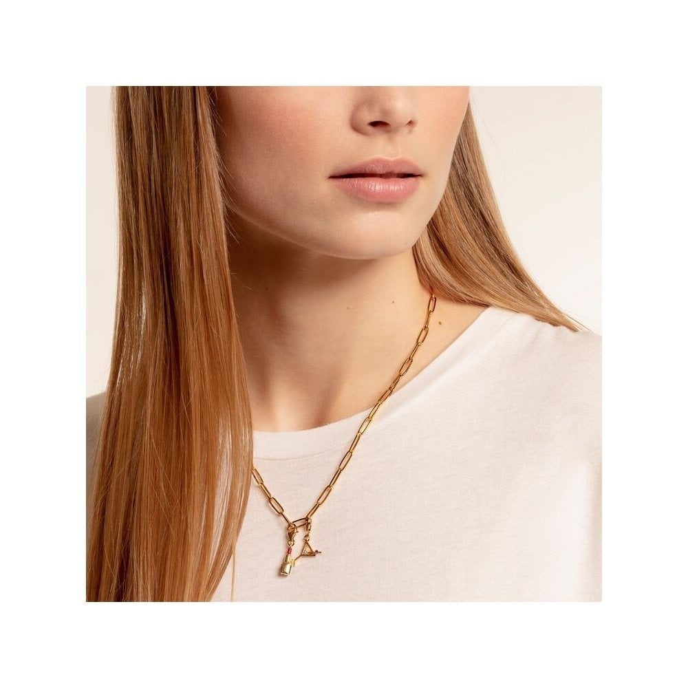 GOLD ON SILVER COCKTAIL GLASS CHARM PENDANT WITH CORUNDUM & CUBIC ZIRCONIA