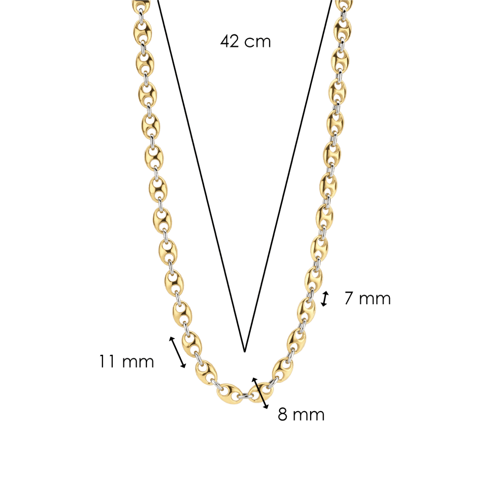 GOLD ON SILVER COFFEE BEAN LINKED CHAIN