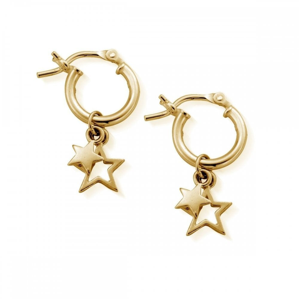 GOLD ON SILVER DOUBLE STAR MINI HOOP EARRINGS WITH STAR EAR CHARMS