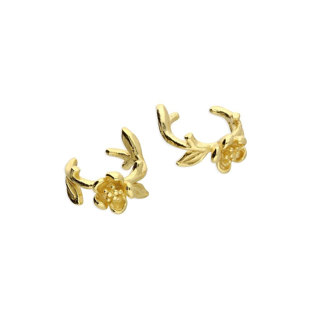 GOLD ON SILVER FLOWER EAR CUFFS